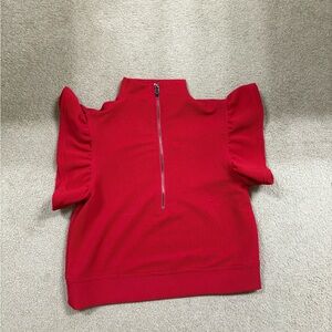 Entro Vibrant Red Ribbed Top with ruffle sleeves. Women’s small.